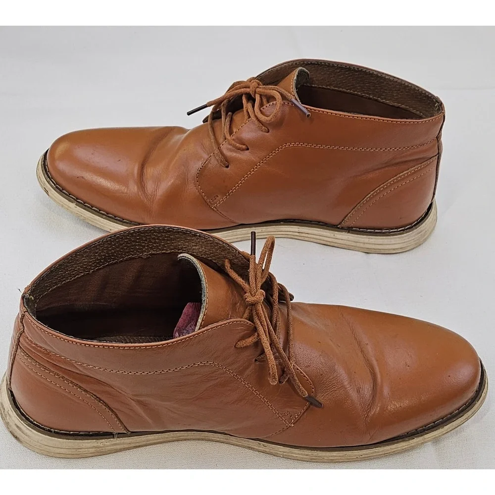 Jousen Mens MY655 Tan Leather Chukka Boots Lace Up Ankle Shoes Size 12